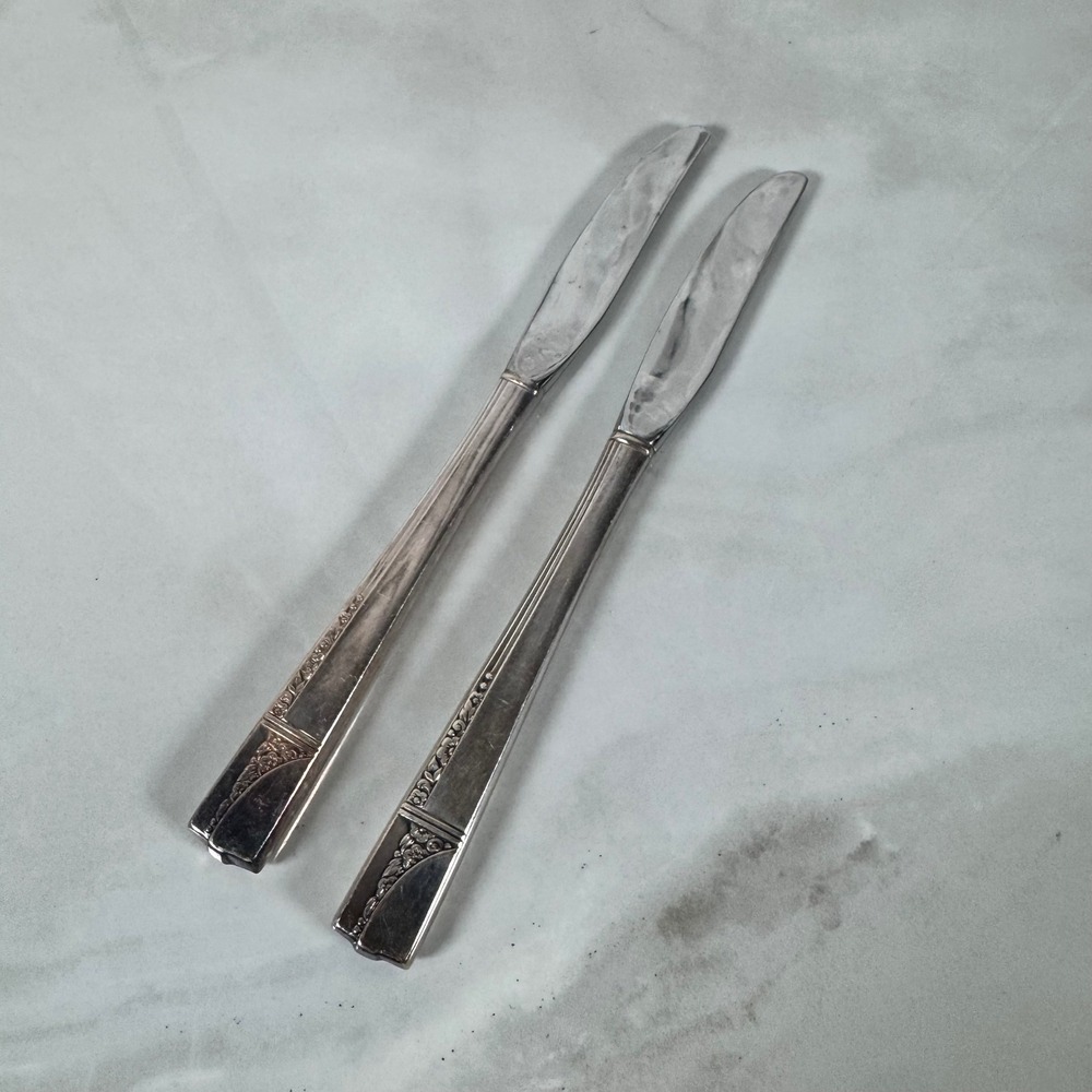 Set of 2 Oneida Nobility Plate Silver Plated Dinner Knives Caprice